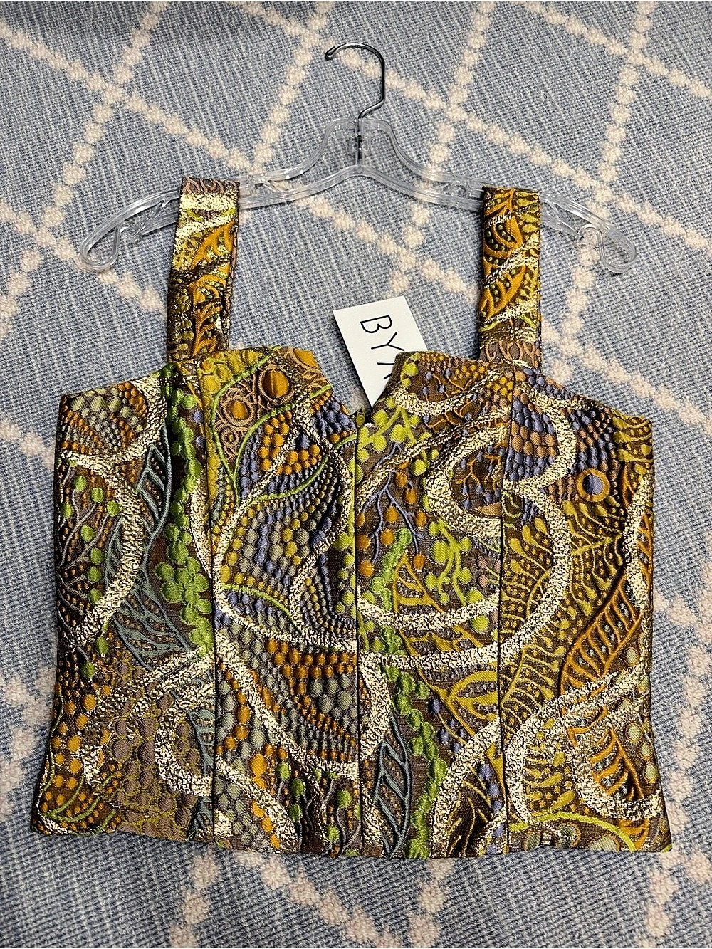 BYAN Cavaleiro Top Paisley Crop Top in Green & Brown Size Small NWT